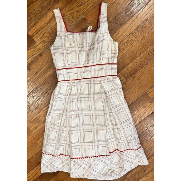 Anthropologie Floreat Dress 2 Embroidered Sleeveless Ivory Red VTG Look! - Picture 6 of 6